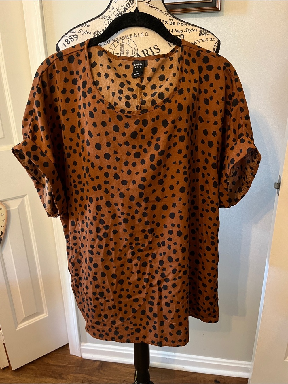 Everyday Brown Leopard Print Short Sleeve Blouse